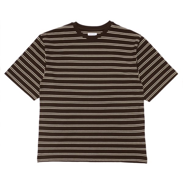 画像1: KAPTAIN SUNSHINE（キャプテンサンシャイン）Hard Twisted Stripe Jersey SS Tee（ハードツイステッドストライプジャージーショートスリーブTee）"HARD TWISTED COTTON BORDER JERSEY" / Brown Wide Stripe（ブラウンワイドストライプ） (1)
