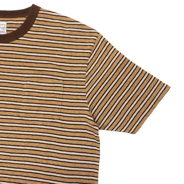 画像4: felco（フェルコ） S/S Crew Pocket Tee（S/SクルーポケットTシャツ）”OLD PAPER STRIPE" / Brown Beige×Oramnge Stripe（ブラウンベージュ×オレンジストライプ） (4)