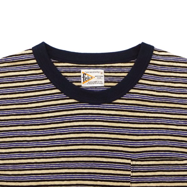 画像3: felco（フェルコ） S/S Crew Pocket Tee（S/SクルーポケットTシャツ）”OLD PAPER STRIPE" / Blue Beige×Black Stripe（ブルーベージュ×ブラックストライプ） (3)