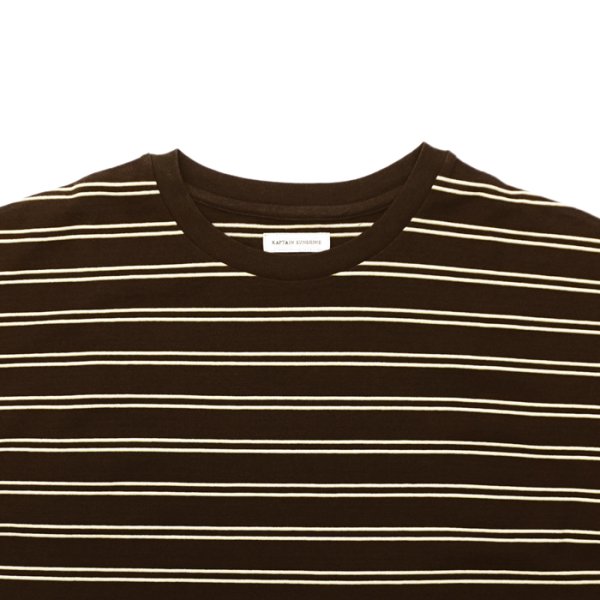 画像3: KAPTAIN SUNSHINE（キャプテンサンシャイン）Hard Twisted Stripe Jersey SS Tee（ハードツイステッドストライプジャージーショートスリーブTee）"HARD TWISTED COTTON BORDER JERSEY" / Brown Wide Stripe（ブラウンワイドストライプ） (3)