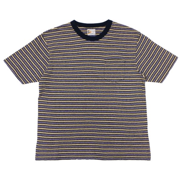画像1: felco（フェルコ） S/S Crew Pocket Tee（S/SクルーポケットTシャツ）”OLD PAPER STRIPE" / Blue Beige×Black Stripe（ブルーベージュ×ブラックストライプ） (1)