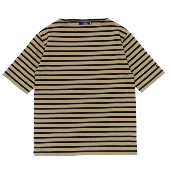 画像1: SAINT JAMES（セントジェームス）OUESSANT SHORT SLEEVE（ウエッソンショートスリーブ）"BORDER" / HAMAC×NOIR（ダークベージュ×ブラック） (1)