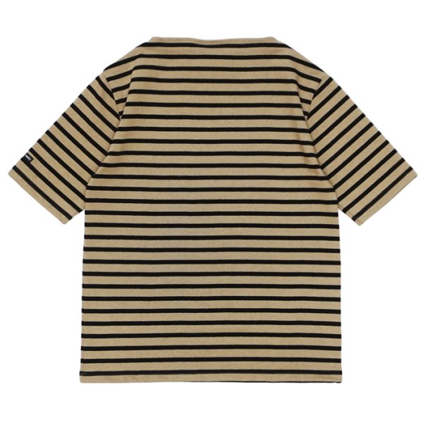 画像2: SAINT JAMES（セントジェームス）OUESSANT SHORT SLEEVE（ウエッソンショートスリーブ）"BORDER" / HAMAC×NOIR（ダークベージュ×ブラック） (2)