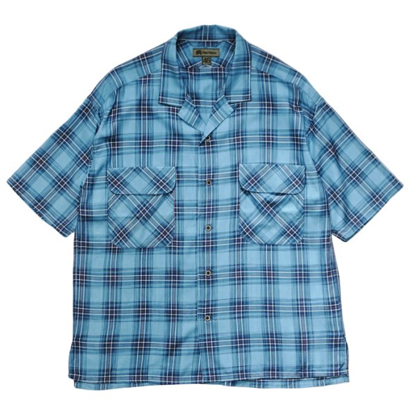 画像1: Nigel Cabourn（ナイジェル・ケーボン）OPEN COLLAR SHIRT（オープンカラーシャツ）"RAYON CHECK / BLUE（ブルー） (1)