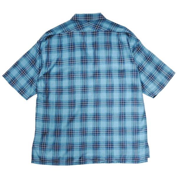 画像2: Nigel Cabourn（ナイジェル・ケーボン）OPEN COLLAR SHIRT（オープンカラーシャツ）"RAYON CHECK / BLUE（ブルー） (2)