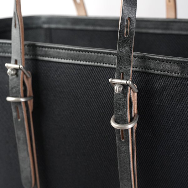 画像3: WILD SWANS（ワイルドスワンズ）UP-RIGHT（アップライト）トートバッグ"綿麻ヘビーツイル×フルグレインブライドルレザー"/Black（ブラック） (3)