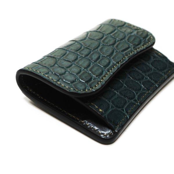 画像3: WILD SWANS（ワイルドスワンズ）TONGUE（タング）マルチコインケース/グリーン"クロコダイル"×ブラック"サドルプルアップ" (3)