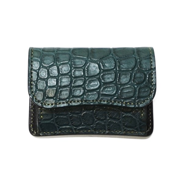 画像1: WILD SWANS（ワイルドスワンズ）TONGUE（タング）マルチコインケース/グリーン"クロコダイル"×ブラック"サドルプルアップ" (1)