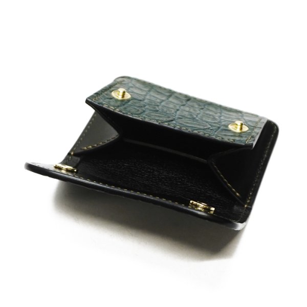 画像7: WILD SWANS（ワイルドスワンズ）TONGUE（タング）マルチコインケース/グリーン"クロコダイル"×ブラック"サドルプルアップ" (7)