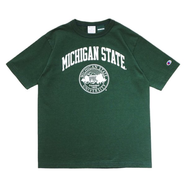 画像1: Champion（チャンピオン）T1011 US Print T-Shirt・Made in USA（ティーテンイレブンUSプリントTシャツ）"MICHIGAN STATE" / Moss（モスグリーン） (1)