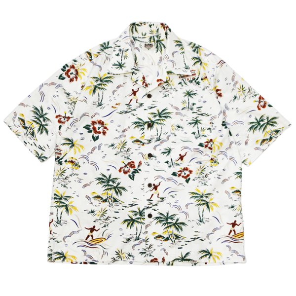 画像1: BARNS OUTFITTERS （バーンズアウトフィッターズ） ALOHA SHIRT （アロハシャツ）/ White（ホワイト） (1)