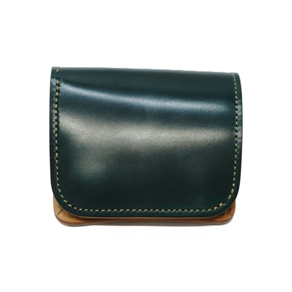画像1: WILD SWANS（ワイルドスワンズ）CASA（カーサ）コンパクトウォレット/Green（グリーン）"シェルコードバン"×Natural-UN（ナチュラル）"バットストリップナチュラルアングレイズド"  (1)