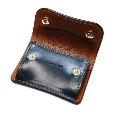 画像1: WILD SWANS(ワイルドスワンズ)TONGUE(タング)マルチコインケース/Navy(ネイビー)"シェルコードバン"×Camel(キャメル)"サドルプルアップ"