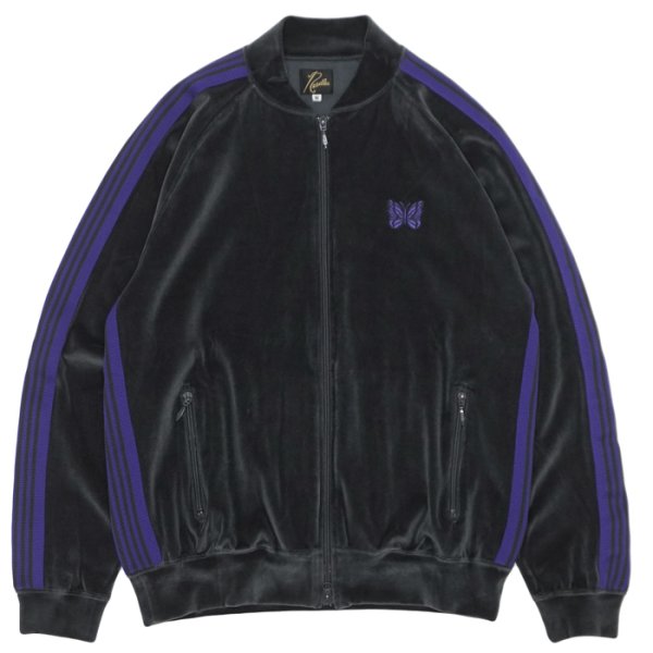 画像1: NEEDLES（ニードルズ）Rib Collar Track Jacket（リブカラートラックジャケット）"C/PE Velour" / Charcoal（チャコール） (1)