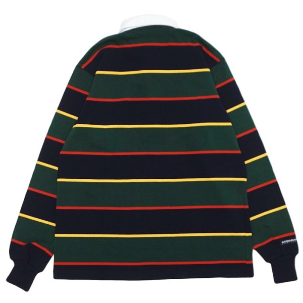 画像2: BARBARIAN（バーバリアン）Heavy Weight Rugby Collar Shirt（ヘビーウェイト ラグビーカラーシャツ）"ALTERNATING STRIPES" / Navy×Gold×Bottle×Red（ネイビー×ゴールド×ボトル×レッド） (2)
