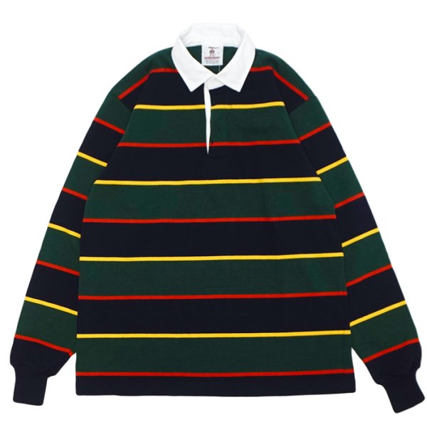 画像1: BARBARIAN（バーバリアン）Heavy Weight Rugby Collar Shirt（ヘビーウェイト ラグビーカラーシャツ）"ALTERNATING STRIPES" / Navy×Gold×Bottle×Red（ネイビー×ゴールド×ボトル×レッド） (1)