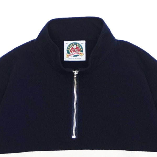 画像4: ※Exclusive※ BARBARIAN（バーバリアン）Heavy Weight Quarter Zip Long Sleeve Shirt（ヘビーウェイト クオータージップロングスリーブシャツ）  / Navy×Moss×Ivory（ネイビー×モス×アイボリー） (4)