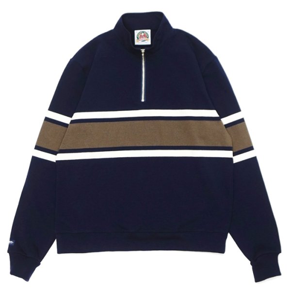画像2: ※Exclusive※ BARBARIAN（バーバリアン）Heavy Weight Quarter Zip Long Sleeve Shirt（ヘビーウェイト クオータージップロングスリーブシャツ）  / Navy×Moss×Ivory（ネイビー×モス×アイボリー） (2)