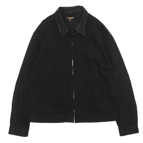 画像1: *A VONTADE（アボンタージ）Denim Zip Work Jacket（デニムジップワークジャケット）"Black Denim / Leather Collar" / Black（ブラック） (1)