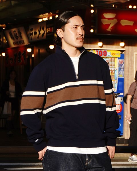画像1: ※Exclusive※ BARBARIAN（バーバリアン）Heavy Weight Quarter Zip Long Sleeve Shirt（ヘビーウェイト クオータージップロングスリーブシャツ）  / Navy×Moss×Ivory（ネイビー×モス×アイボリー） (1)