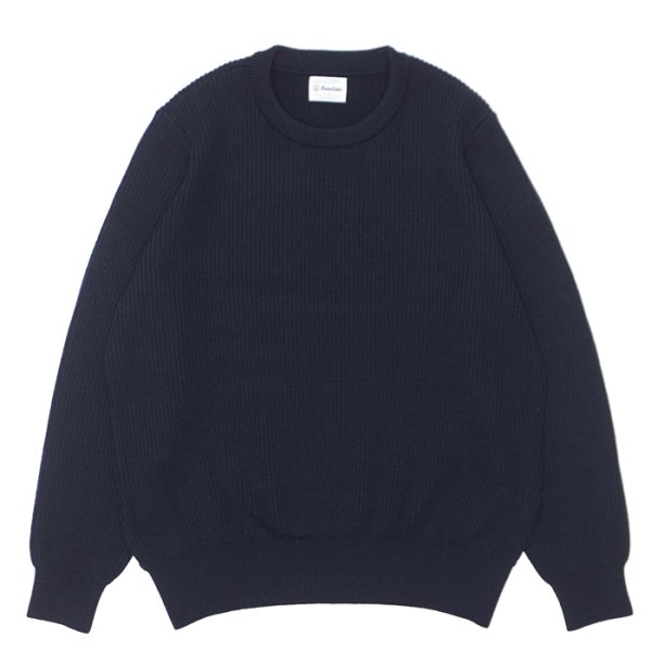 画像1: Yonetomi NEW BASIC（ヨネトミニューベーシック）EX Fine Wool Rib Knit Pull Over（エクストラファインウールニットプルオーバー）/ Navy（ネイビー） (1)