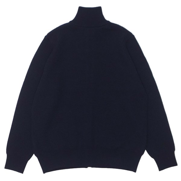 画像2: Yonetomi NEW BASIC（ヨネトミニューベーシック）EX Fine Wool Rib Knit Blouson（エクストラファインウールニットブルゾン）/ Navy（ネイビー） (2)