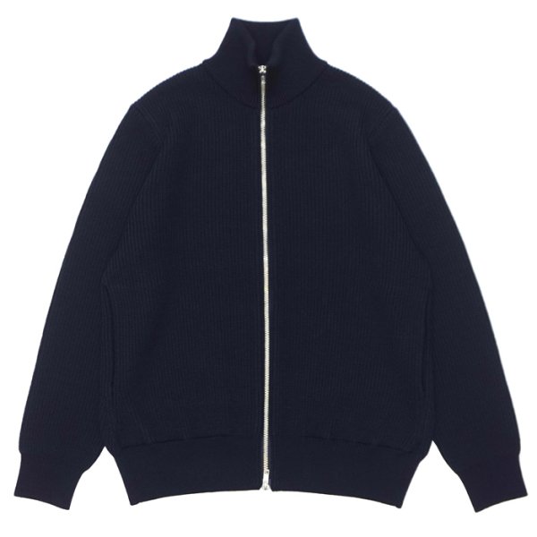 画像1: Yonetomi NEW BASIC（ヨネトミニューベーシック）EX Fine Wool Rib Knit Blouson（エクストラファインウールニットブルゾン）/ Navy（ネイビー） (1)