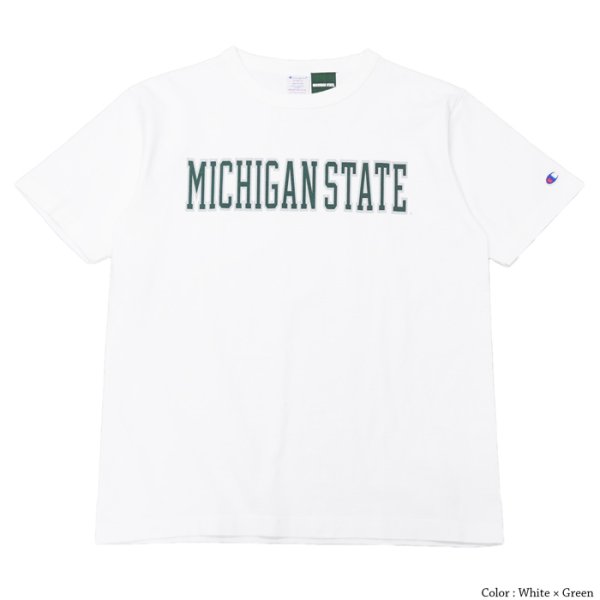 画像1: Champion（チャンピオン）T1011 US Print T-Shirt（ティーテンイレブンUSプリントTシャツ）"MICHIGAN STATE・Made in USA" / White×Green（ホワイト×グリーン）※Sサイズのみ (1)