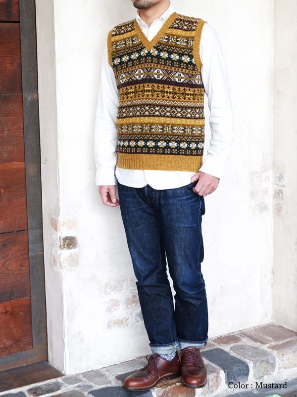 Jamieson's（ジャミーソンズ）Fairisle V-Neck Vest（フェアアイル柄V